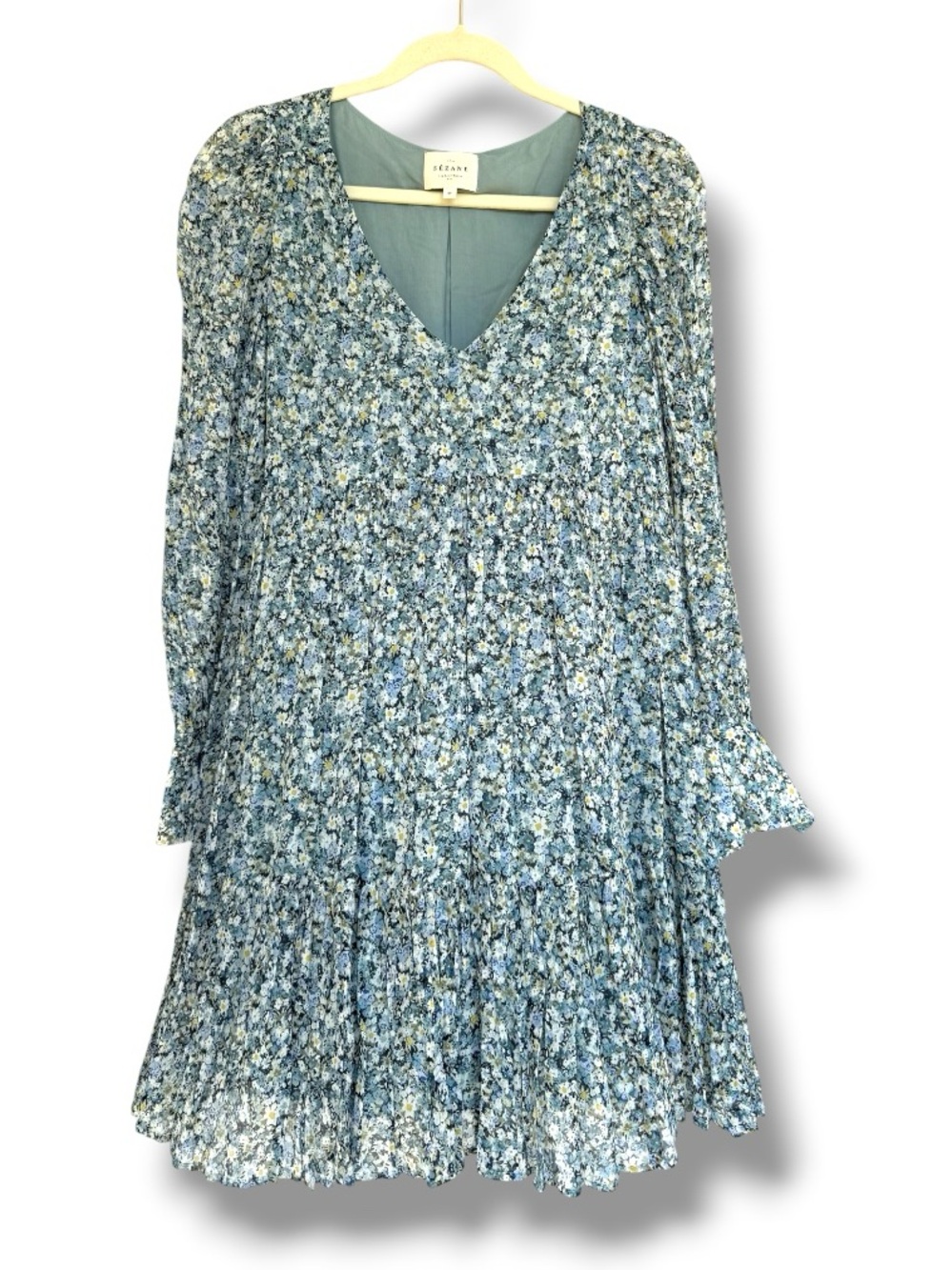Sezane Aurena Boho Mini Dress Garden Blue Floral Print Size 38 (US size 6/8) - Picture 2 of 14